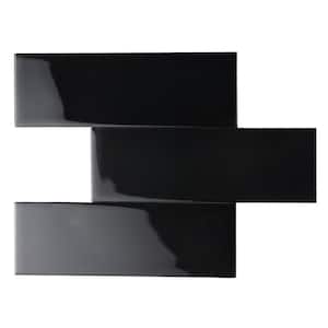 Black 3 in. x 9 in. x 6mm Glass Subway Wall Tile (5 sq. ft./Case)