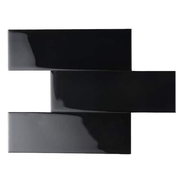 Giorbello Glass Subway 3 in. x 9 in. x 6mm Wall Tile Case - Black (27 Piece, 5 Sq.ft.)