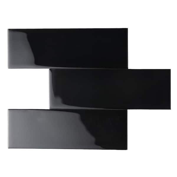 Glass Subway 3 in. x 9 in. x 6mm Wall Tile Case - Black (27 Piece, 5 Sq.ft.)