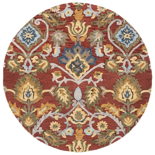 SAFAVIEH Blossom Red/Multi 6 ft. x 6 ft. Geometric Floral Round Area Rug