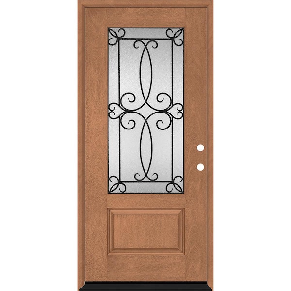 Regency 36 in. x 80 in. 3/4-Lite Georgian Decorative Glass LHIS Autumn Wheat Mahogany Fiberglass Prehung Front Door