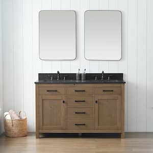 Jasper 54 in. W x 22 in. D Bath Vanity in Textured Natural with Blue Limestone Top in Carrara White with White Sinks