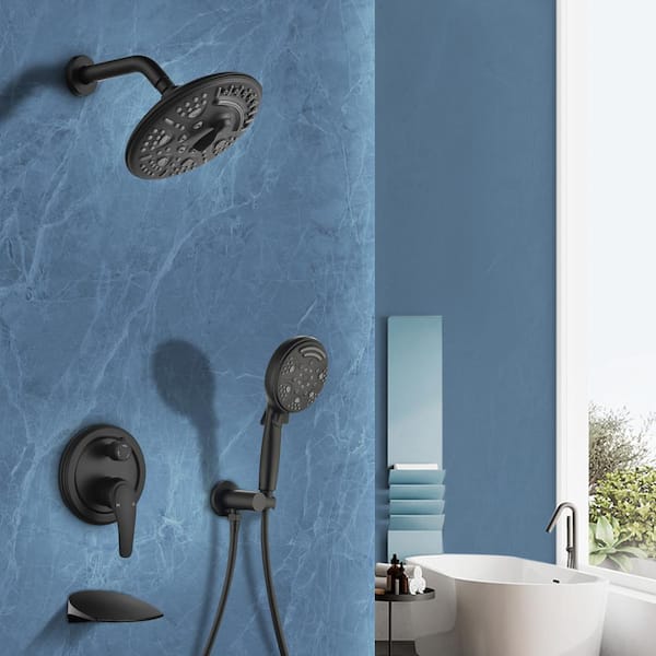 2-Handle 9-Spray Tub and Shower Faucet and Handheld Combo with 8 in. Shower Head in Matte Black