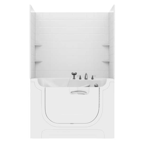 Nova Heated Series 30 in. x 60 in. Right Drain Air Jetted Bathtub in White with 6 in. Tile Shower Wall Kit