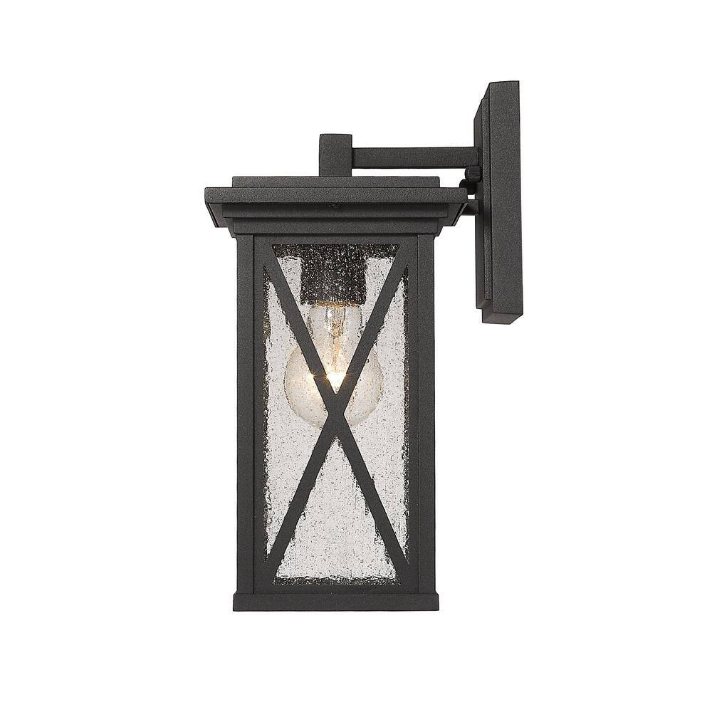 Brookside Box-Shaped Black Aluminum Outdoor Sconce with Clear Seedy Glass
