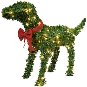 28 in. Christmas Boxwood Pup Statue with Warm White LED Lights