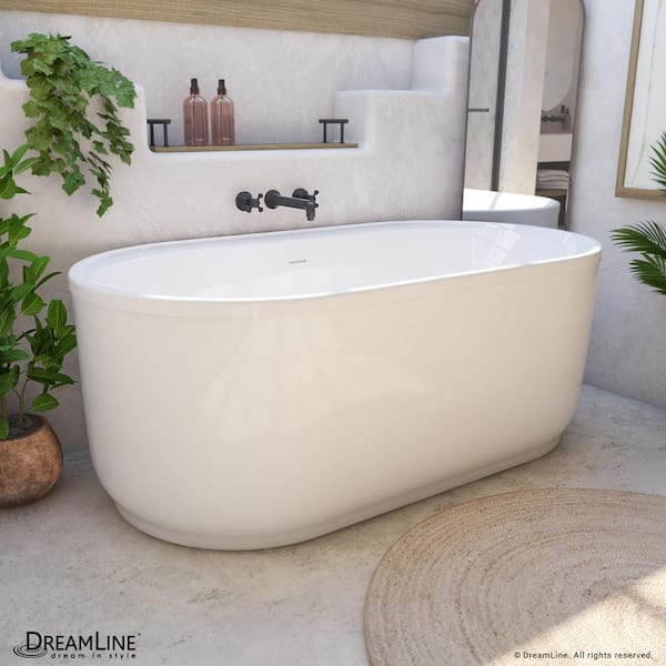 DreamLine Encore 65-3/4 in. x 34-1/4 in. Freestanding Acrylic Soaking Bathtub with Center Drain in Chrome