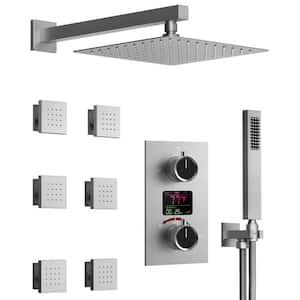 Pressure Balance Shower 3-Spray Wall Mount 12 in. Fixed and Handheld Shower Head 2.5GPM in Brushed Nickel Valve Included