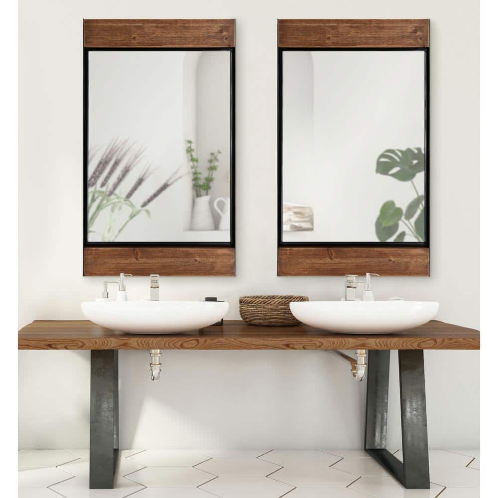 Rustic Brown and Black Rectangular Wood Wall Mirror