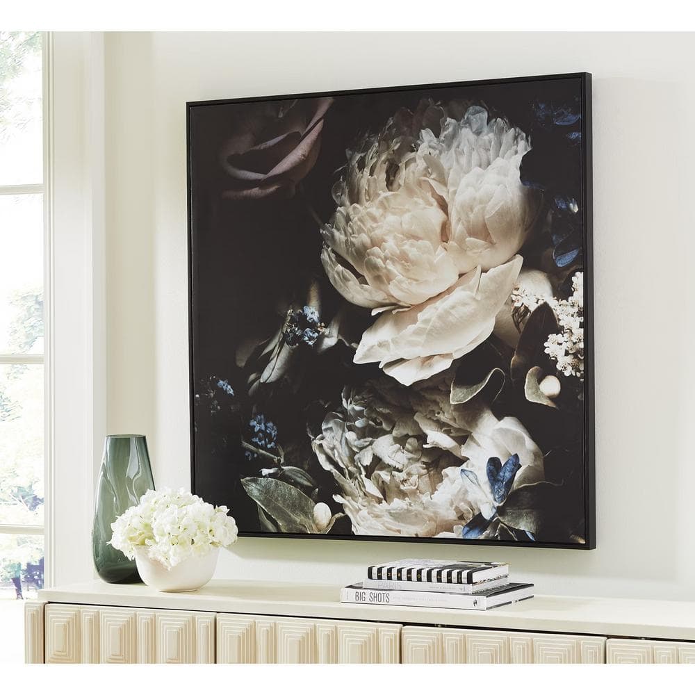 Hurshaw Beige and Dark Brown Floral Canvas Wall Art 40 x 40 Inches