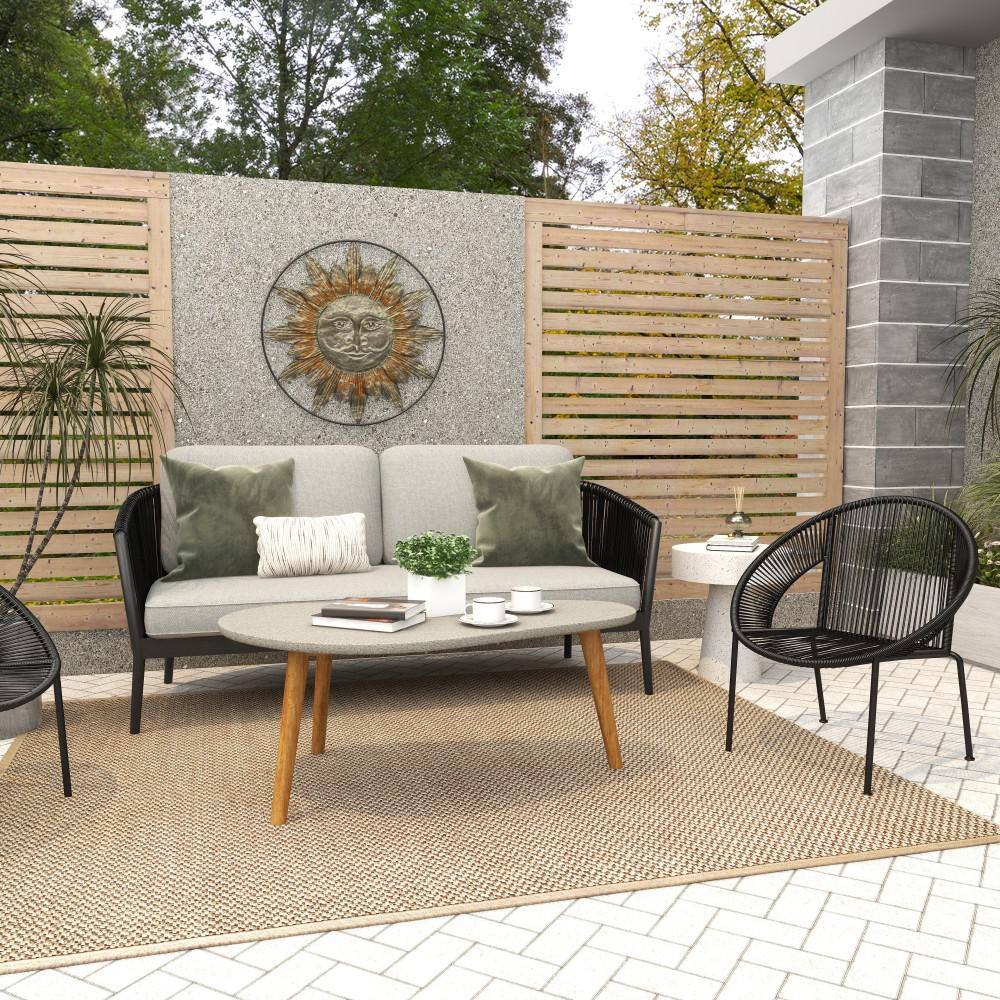 Mid-Century Modern Black Woven Patio Dining Chair