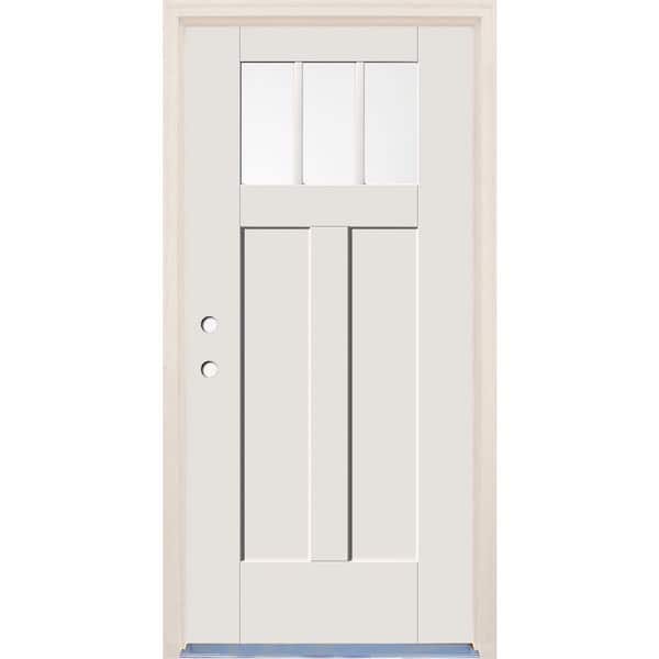Builders Choice 36 in. x 80 in. Right-Hand Clear Glass Unfinished Fiberglass Prehung Front Door with 4-9/16 in. Frame and Nickel Hinges