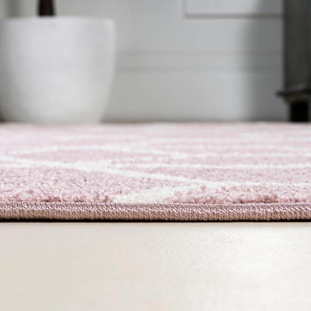 Rose and White Geometric Flat Woven Reversible Area Rug