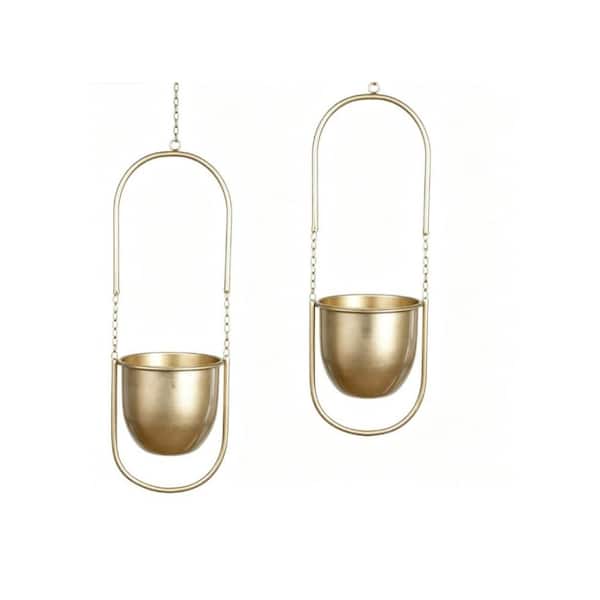 2‑Pack Boho Gold Metal Hanging Planters, 5.7" with Hooks Chains for Indoor Patio Decor SN0351