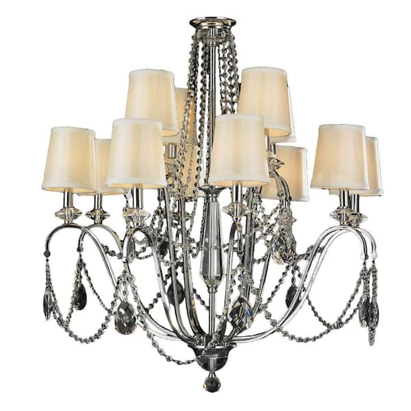 Worldwide Lighting Innsbruck 12-Light Polished Chrome and Clear Crystal Chandelier with Fabric Shade