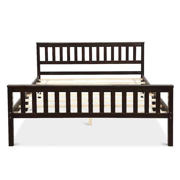 ANGELES HOME 85 in. W Espresso Queen Size Wood Frame Support Platform with Headboard and Footboard