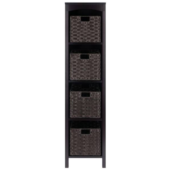 Winsome Wood Terrace 4-pc Storage Shelf with 3 Foldable Woven Baskets in Walnut and Chocolate - 92401