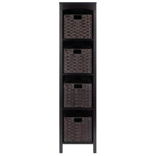 Winsome Wood Terrace 4-pc Storage Shelf with 3 Foldable Woven Baskets in Walnut and Chocolate - 92401