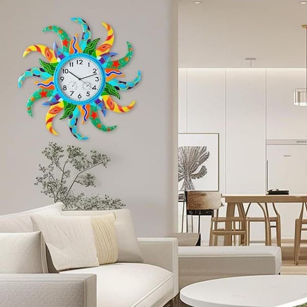 25 in. Blue Analog Plastic Waterproof Sun-Shaped Wall Clock