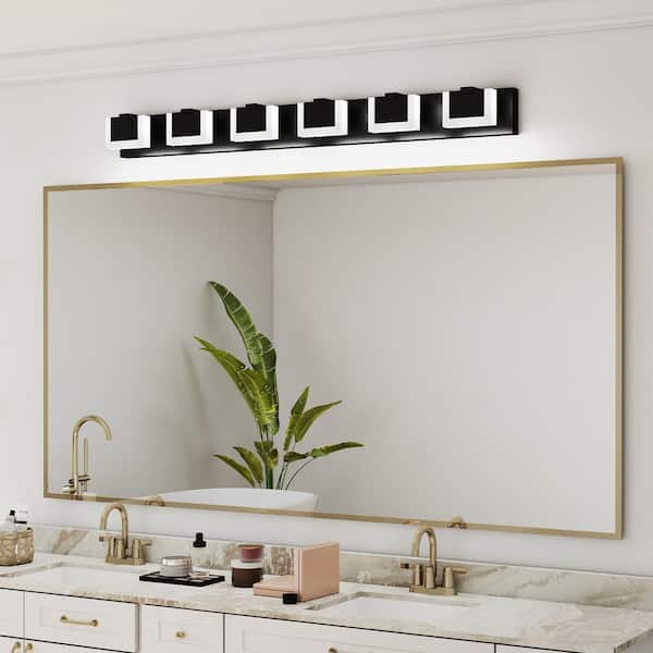 46 in. 6-Light Integrated LED Matte Black Bathroom Vanity Light with Dimmable 6000K Light
