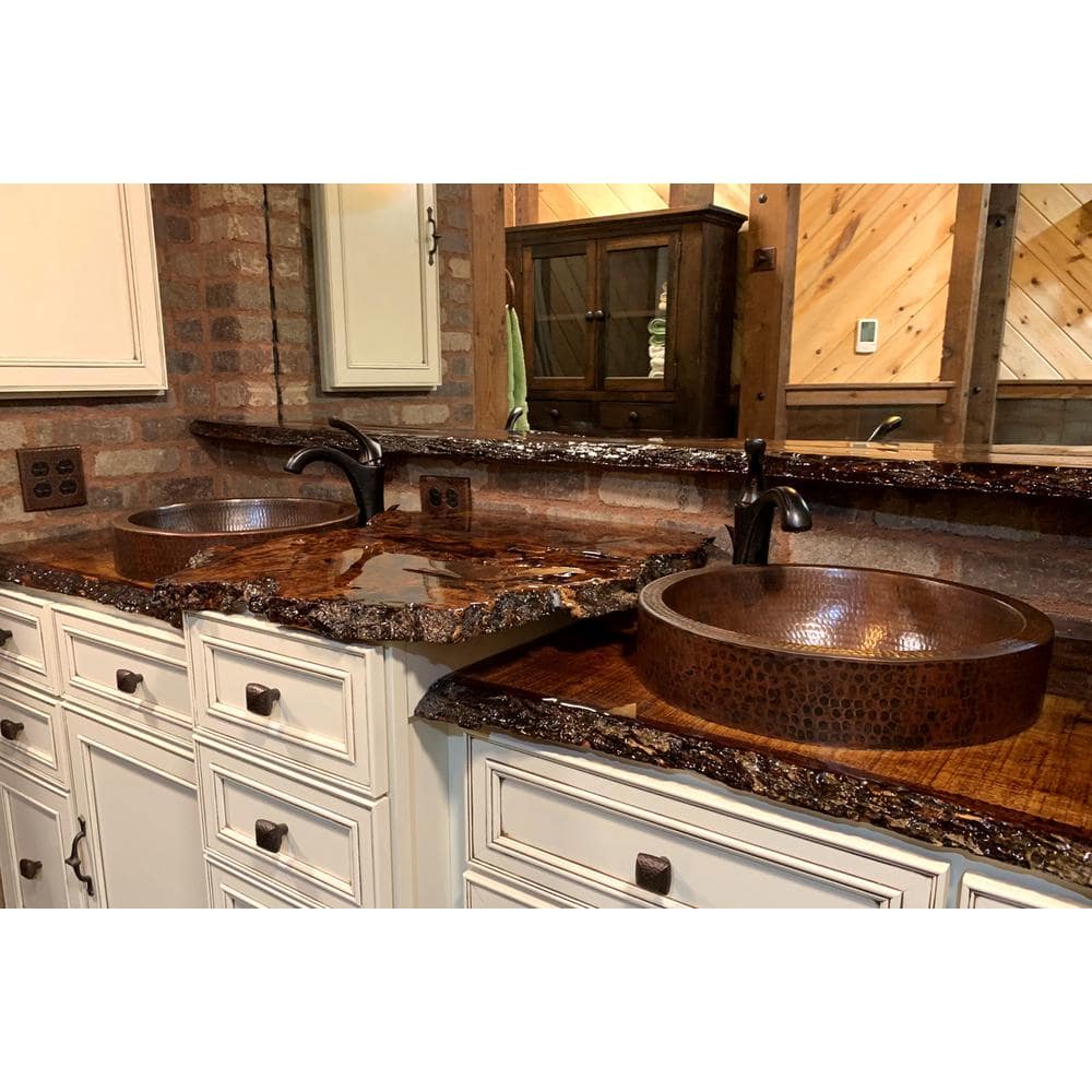 15'' Round Hammered Copper Vessel Sink with Skirted Rim