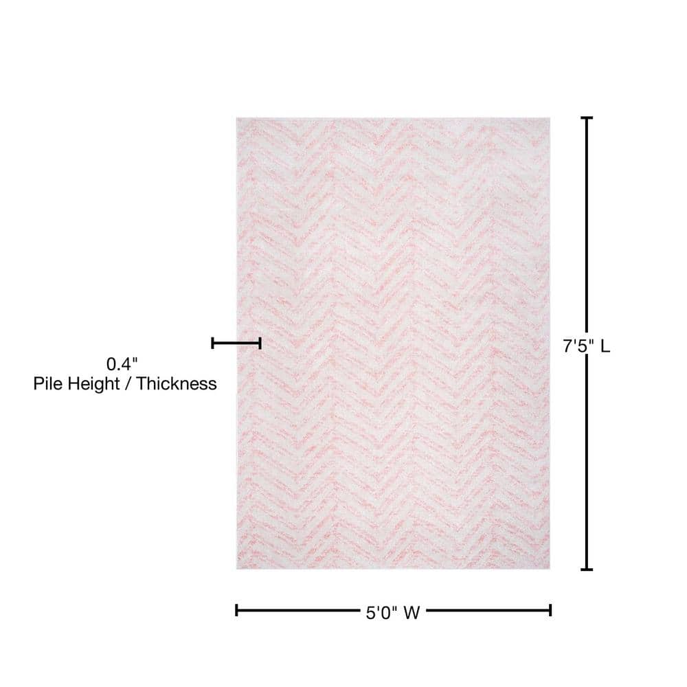 Pink Geometric 5' x 7' Synthetic Easy Care Area Rug