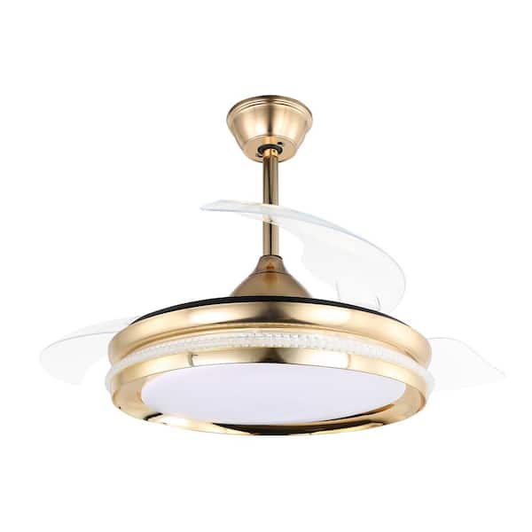 Oaks Aura Melotta 42in. LED Indoor 3-Speed French Gold Invisible Retractable Ceiling Fan With Light and Remote Control
