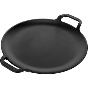 10 in. Pre-seasoned with Flaxseed Oil Cast Iron Durable Pizza Pan in Black Easy to Use with Ergonomic Loop Handles