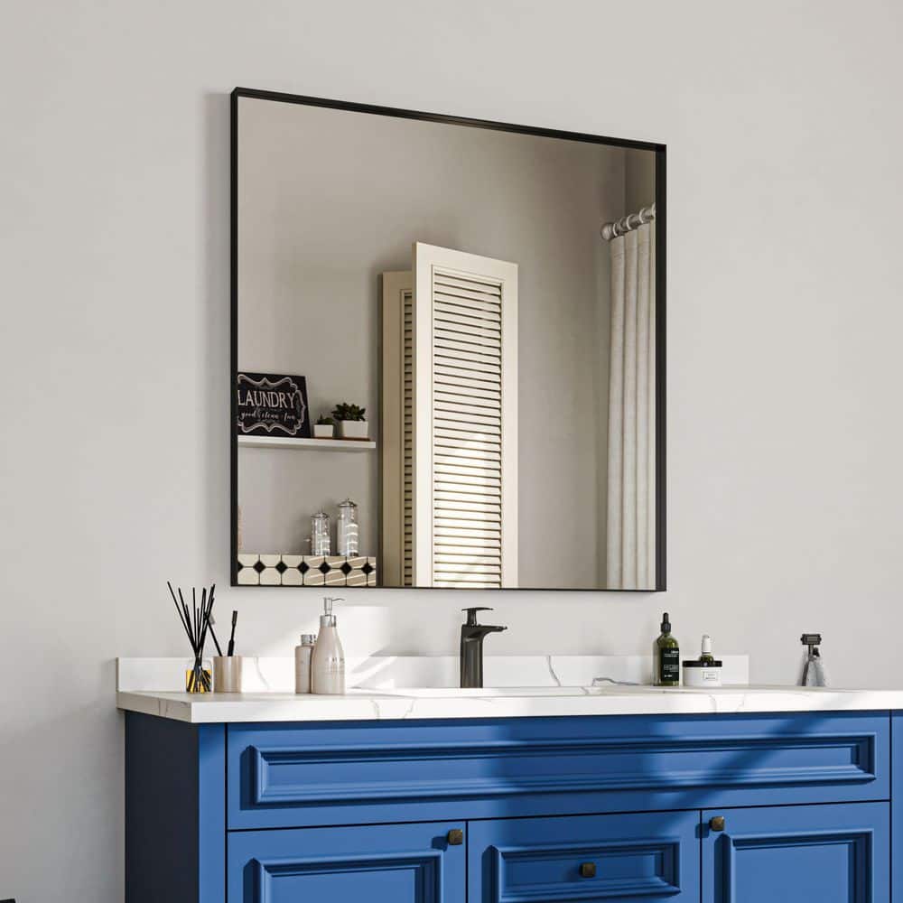 36 in. W x 36 in. H Rectangular Aluminum Framed Wall Bathroom Vanity Mirror in Black price history on PriceWatchPro
