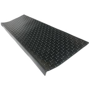 Rubber-Cal ''Diamond-Plate'' Non-Slip Rubber Tread Stair Mats (6 Pack), Black