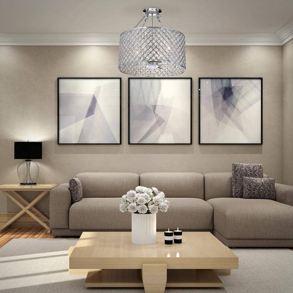 Chrome Crystal Drum Semi-Flush Mount Chandelier, 17-inch