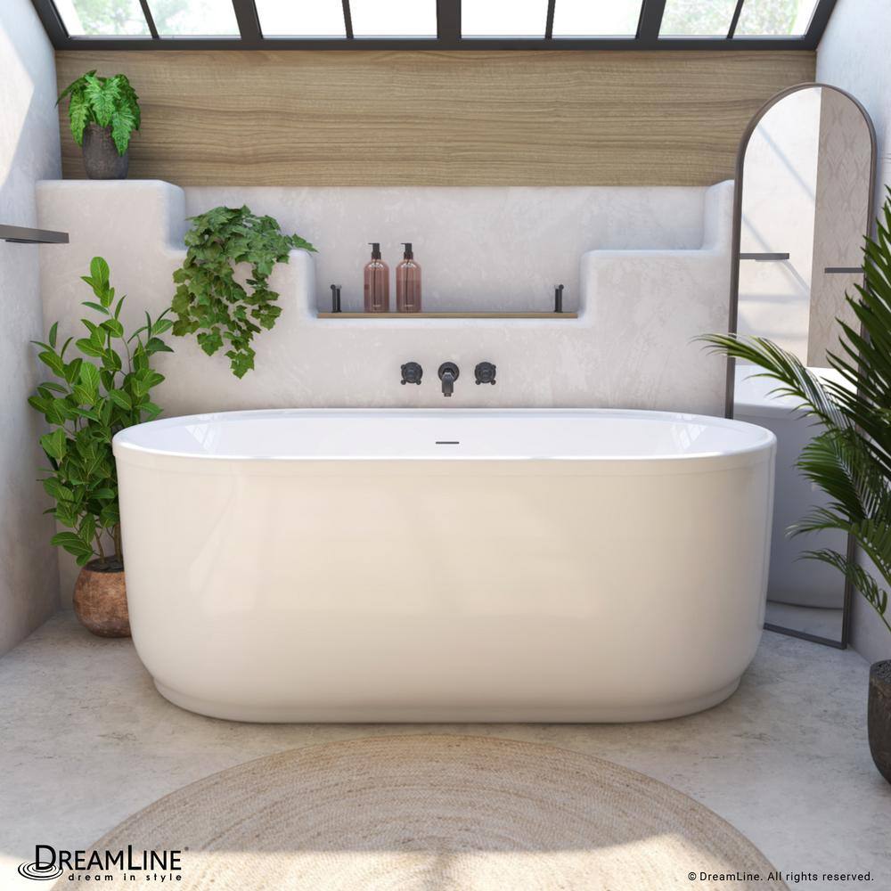 Encore White Freestanding Acrylic Bathtub with Brushed Nickel Drain