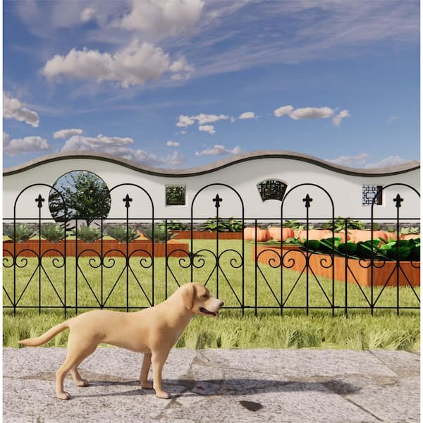 122.5 in. L x 32 in. H 7-Panel Black Composite Fence Rail Decorative Garden Fence, Decorative Border Fence for Landscape