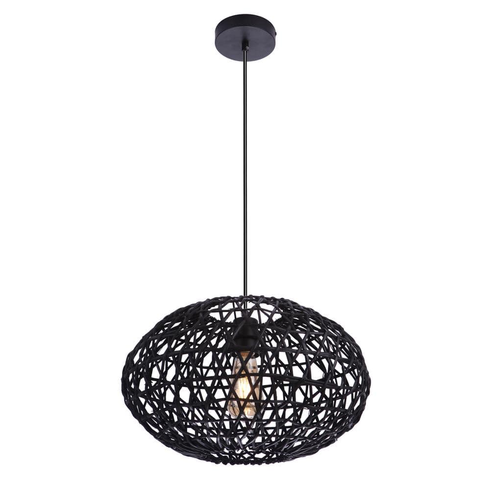 Craftmade P2003 Natural Pendant 17  Wide Rattan Cage Pendant - Black