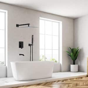 Single Handle 3-Spray Patterns 12 in. Tub and Shower Faucet 2.5 GPM in. Matte Black (Valve Included)