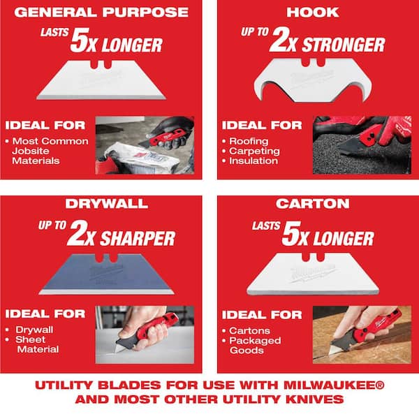 Milwaukee FASTBACK Folding Utility Knife Set (2-Piece) with Utility Blade (50-Pack)