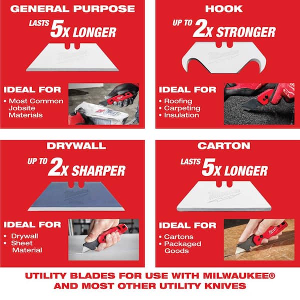 Milwaukee General Purpose Utility Blade (50-Pack) 48-22-1950 - The Home  Depot