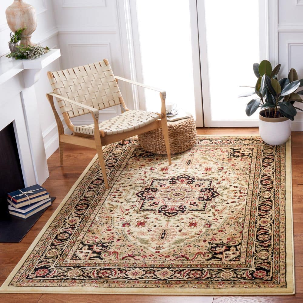 Lyndhurst 6 ft. x 9 ft. Beige/Black Floral Border Medallion Area Rug price history on PriceWatchPro