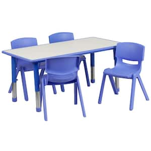 5-Piece Rectangle Metal Top Table and Chair Set in Blue