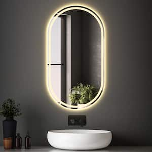 36 in. W x 24 in. H Oval Frameless Wall 3 Colors LED Bathroom Vanity Mirror in Silver