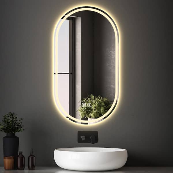 yulika 36 in. W x 24 in. H Oval Frameless Wall 3 Colors LED Bathroom Vanity Mirror in Silver