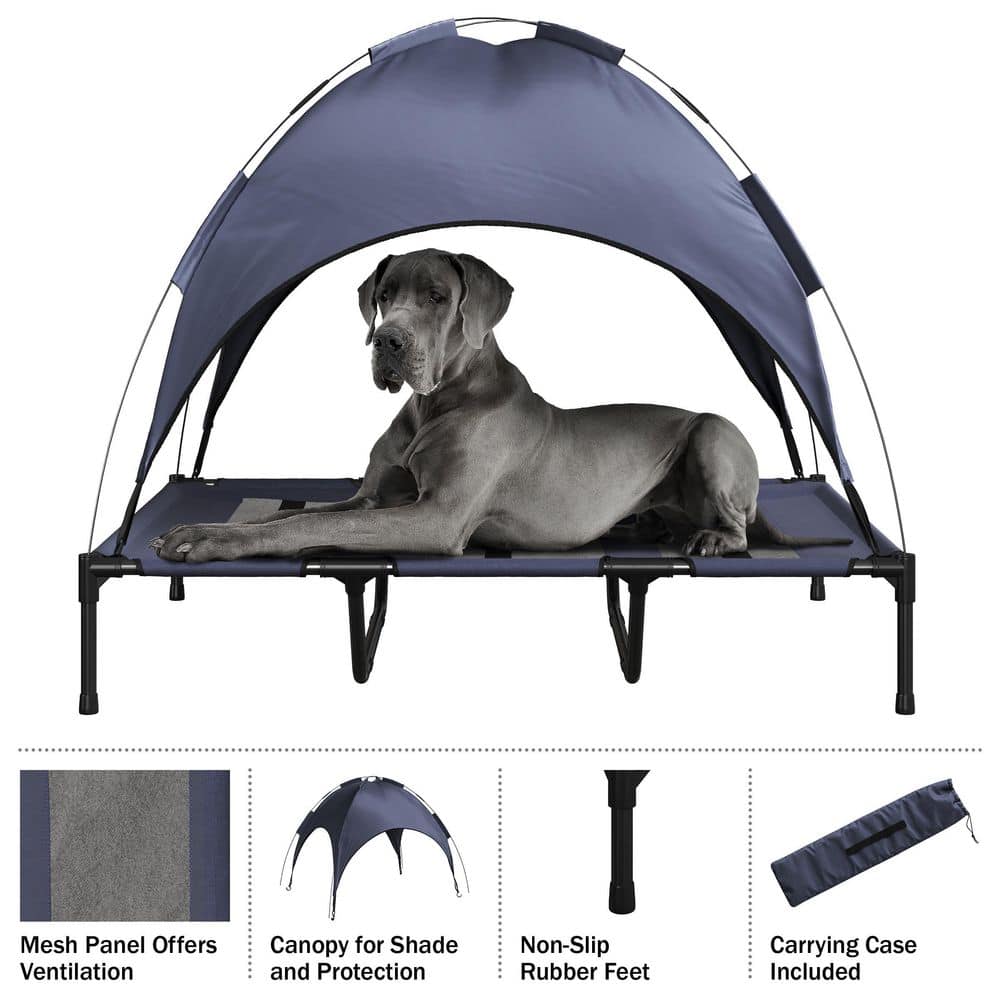X-Large Navy Elevated Outdoor Dog Bed with Canopy