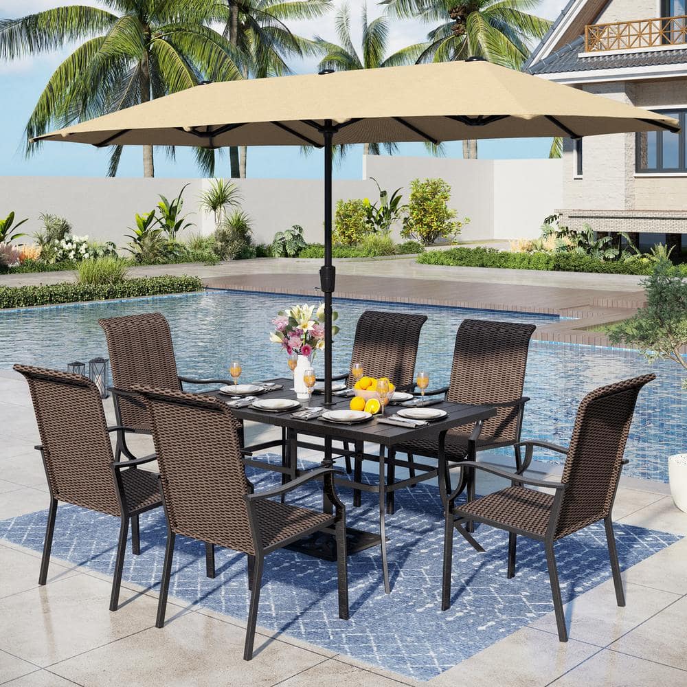 PHI VILLA 8-Piece Metal Patio Outdoor Dining Set with Beige