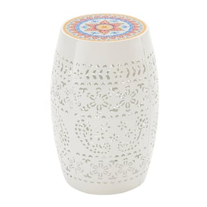 White Round Ceramic Outdoor Side Table for Indoor and Patio Poolside