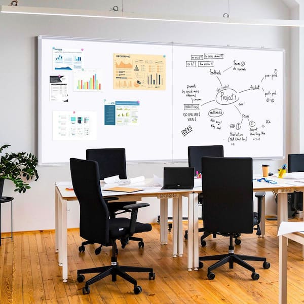 Bulletin Boards 96 x 48 inches Whiteboard, White Board Dry Erase Foldable Wall-Mounted Aluminum Frame Erase Board