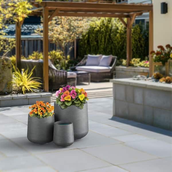 10 in. 13.5 in. 17 in. Natural Gray(Enhanced Interior) Concrete Round Planter / Pot with Drainage Holes (3-Pack)