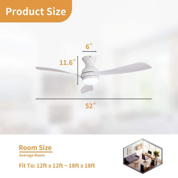 52 in. Integrated LED Indoor Flush Mount White Standard Ceiling Fan with Dimmable Light and Remote DC Motor