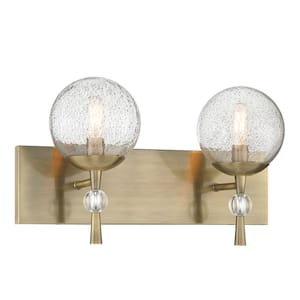 Populuxe 18 in. 2-Light Oxidized Aged Brass Bath Vanity Light with Clear Volcanic Glass Shades