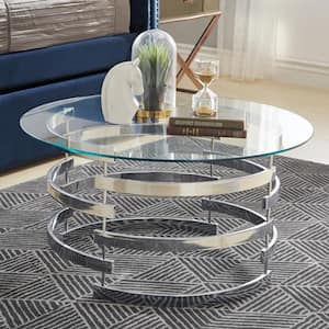 35 in. Chrome Round Glass Top Coffee Table with Vortex Base
