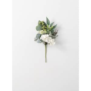 17" Artificial White Hydrangea & Foliage Pick